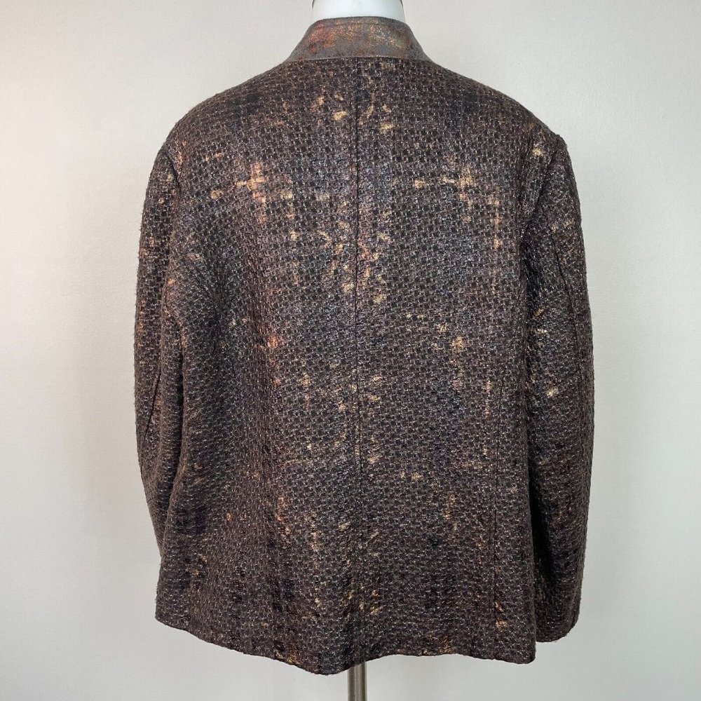 Chico's Jacket 3 Women's XL Tweed Brown Bronze Metallic Full-Zip - Picture 5 of 11